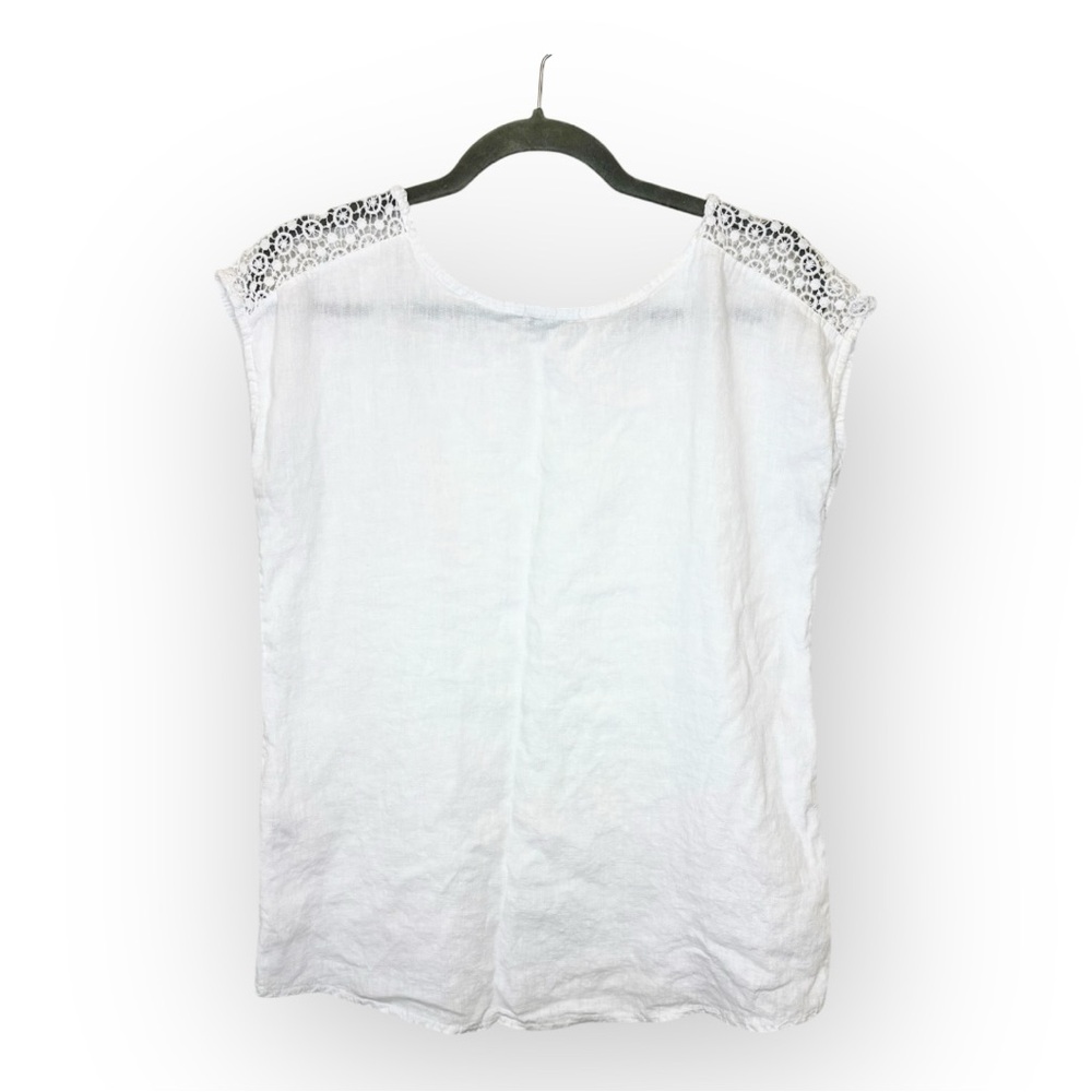 Alessia Pacini 100% Linen White Blouse Lace Shoulder Boho Resort Medium - Picture 3 of 6